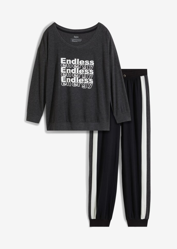 Pyjama aus weicher Baumwolle in grau von vorne - bpc bonprix collection