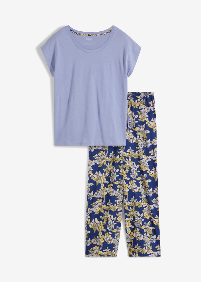 Pyjama mit weiter Hose in lila von vorne - bpc bonprix collection