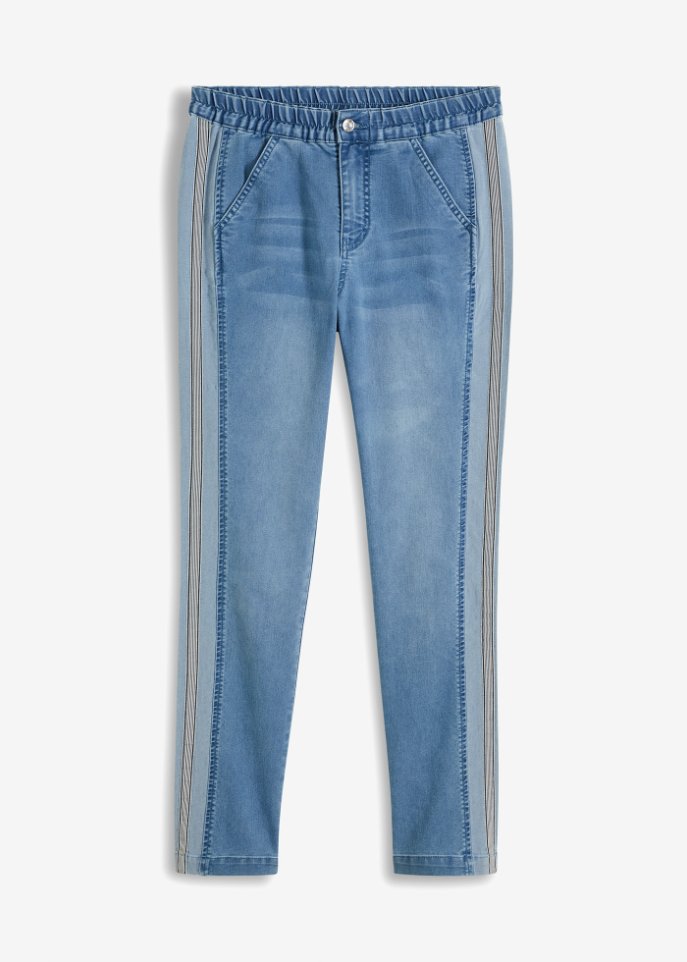 Stretch-Jeans mit Streifeneinsatz in blau von vorne - BODYFLIRT