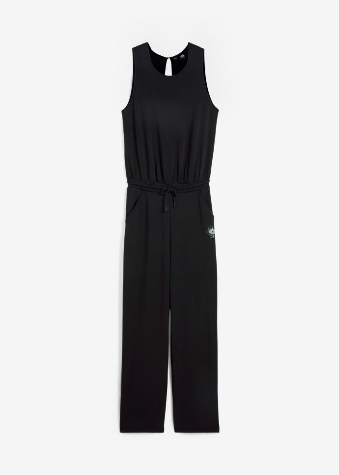 Ultasofter Scuba Sport-Jumpsuit, weites Bein, schnell trocknend in schwarz von vorne - bpc bonprix collection