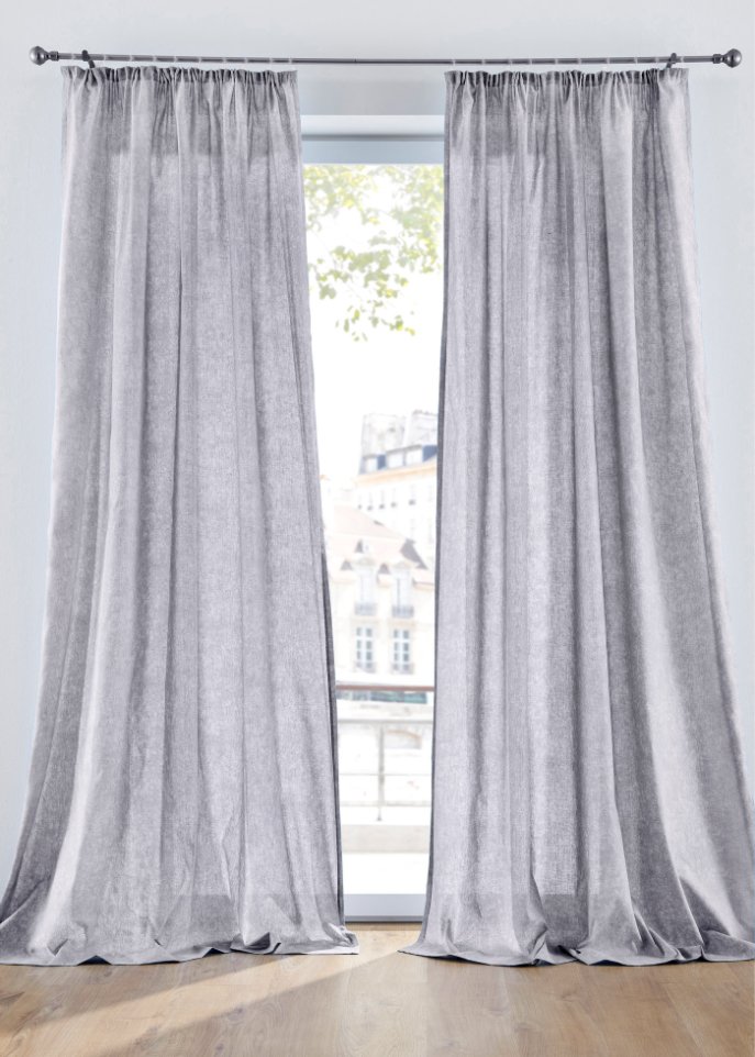 Blickdichter Vorhang mit Baumwolle (2er Pack) in grau - bpc living bonprix collection