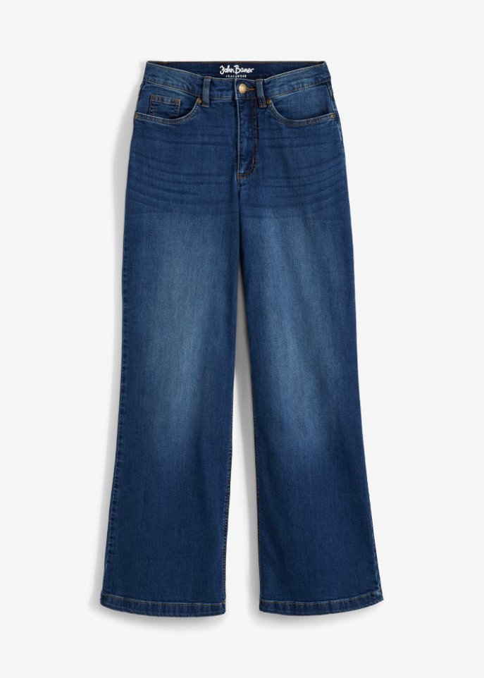 Wide Leg Jeans High Waist, Bio-Baumwolle in blau von vorne - John Baner JEANSWEAR