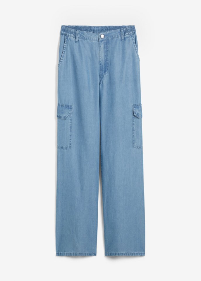 Wide Leg Jeans, High Waist, Bequembund in blau von vorne - bpc bonprix collection