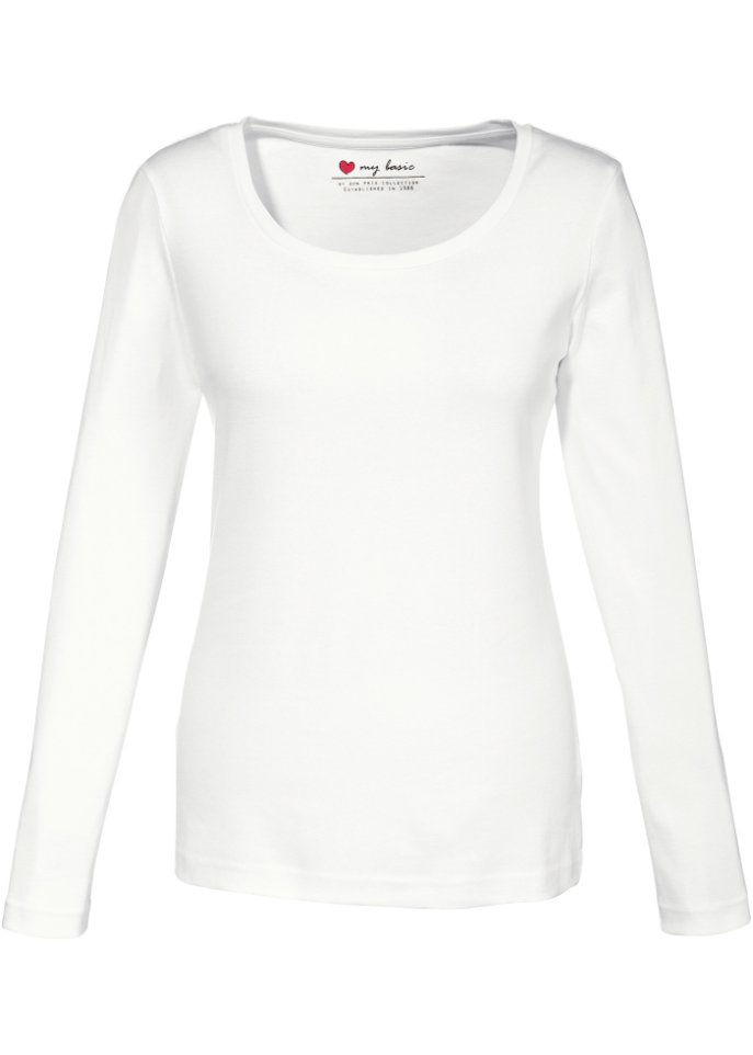 Baumwoll-Langarmshirt mit Rundhalsausschnitt in weiß - bpc bonprix collection