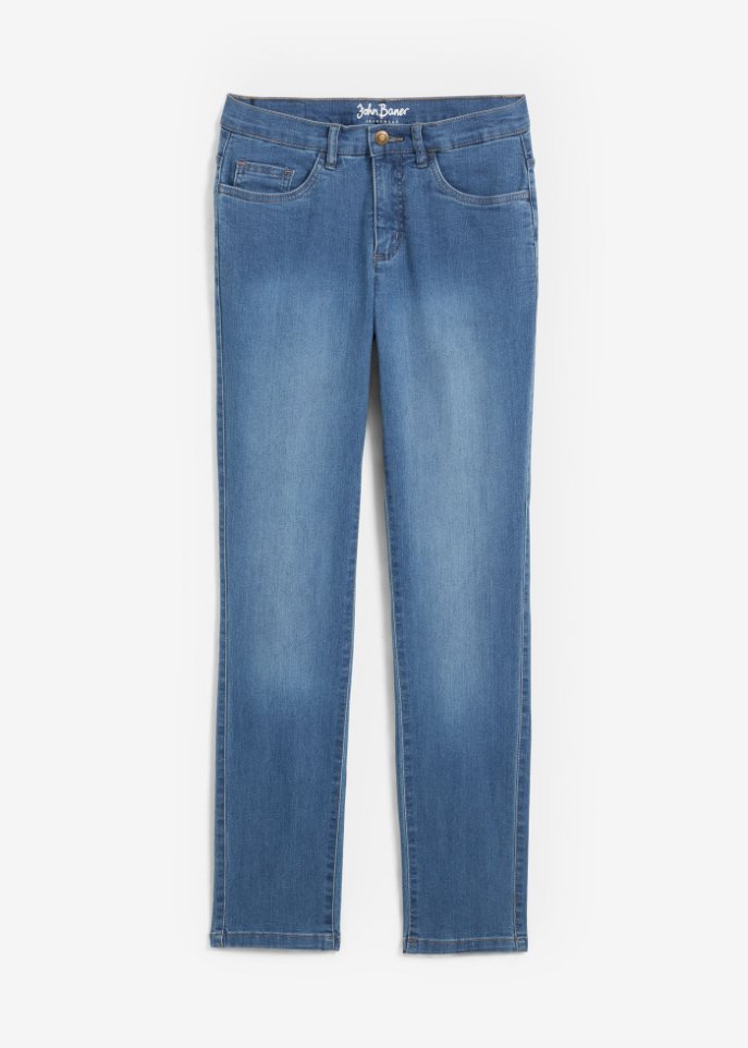 Straight Jeans Mid Waist, Stretch in blau von vorne - John Baner JEANSWEAR