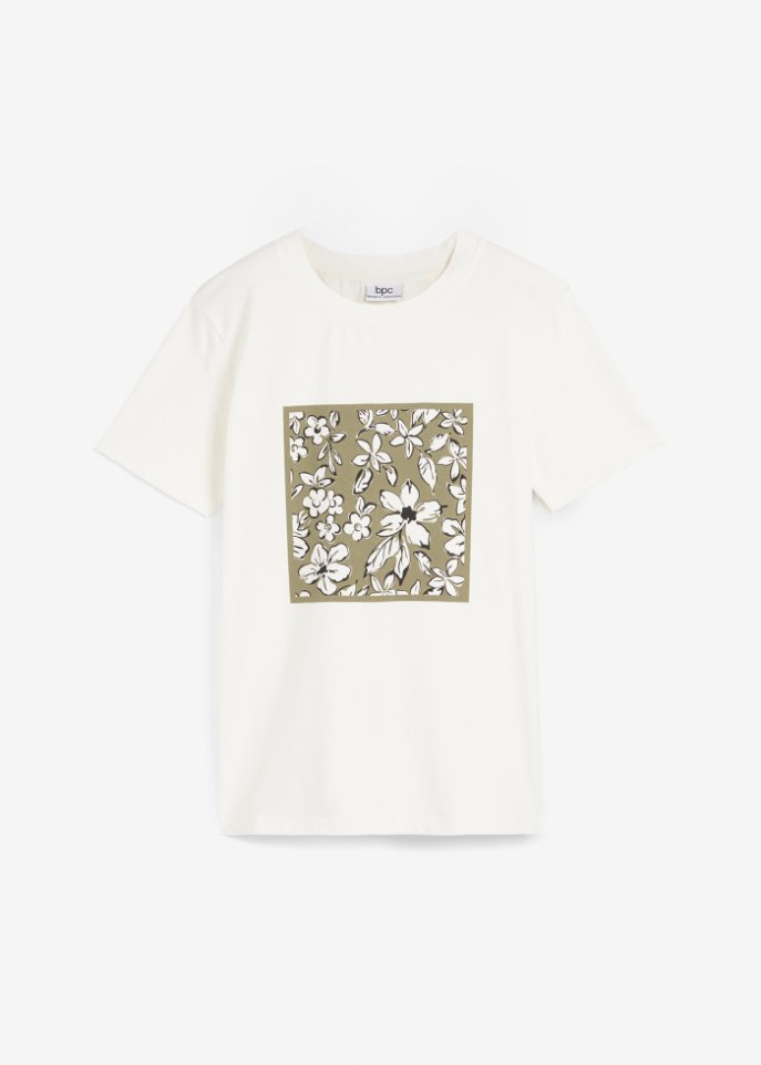 T-Shirt mit Blumendruck in weiß von vorne - bpc bonprix collection