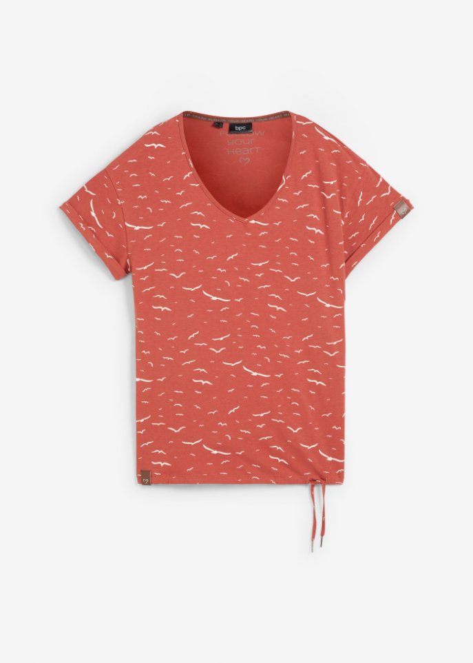 Bedrucktes T-Shirt mit Bindeband in rot von vorne - bpc bonprix collection