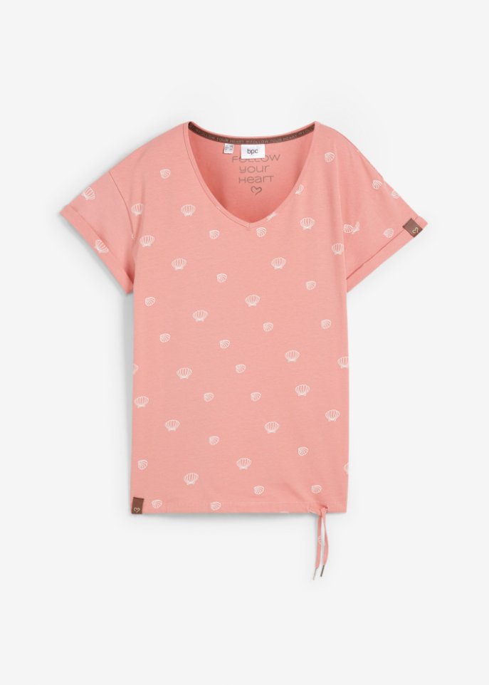 Bedrucktes T-Shirt mit Bindeband in rosa von vorne - bpc bonprix collection