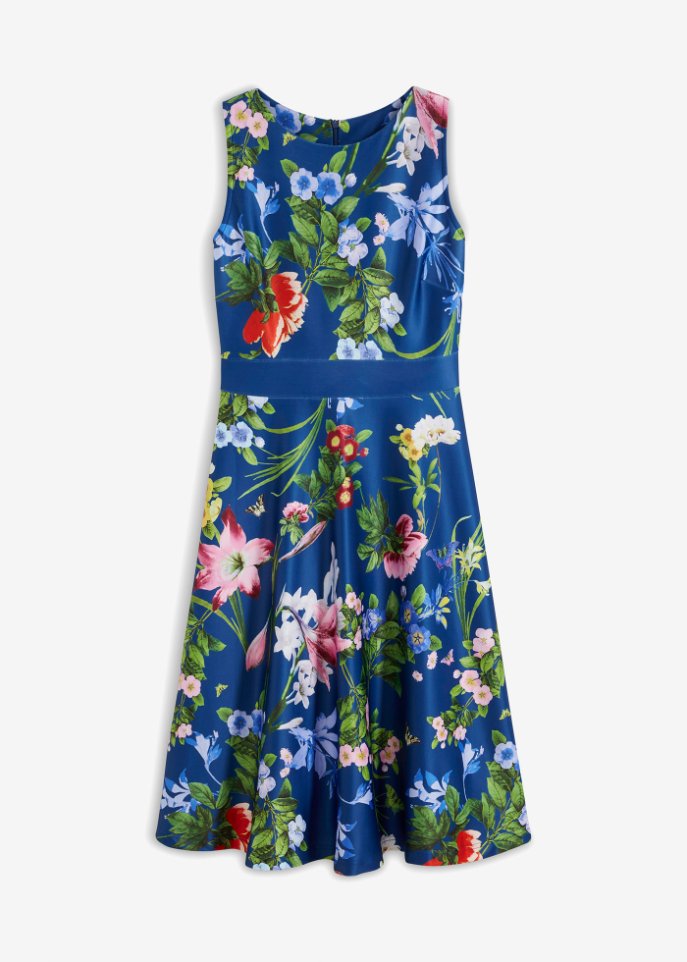 Kleid mit Blumen-Druck in blau von vorne - BODYFLIRT boutique