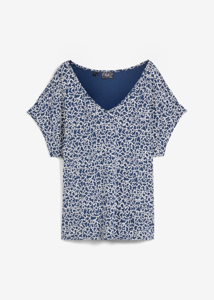 Viskose Shirt mit V-Ausschnitt in blau von vorne - bpc bonprix collection