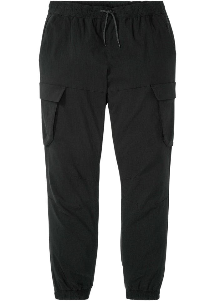 Regular Fit Stretch-Schlupfhose mit Cargotaschen, Straight in schwarz von vorne - RAINBOW