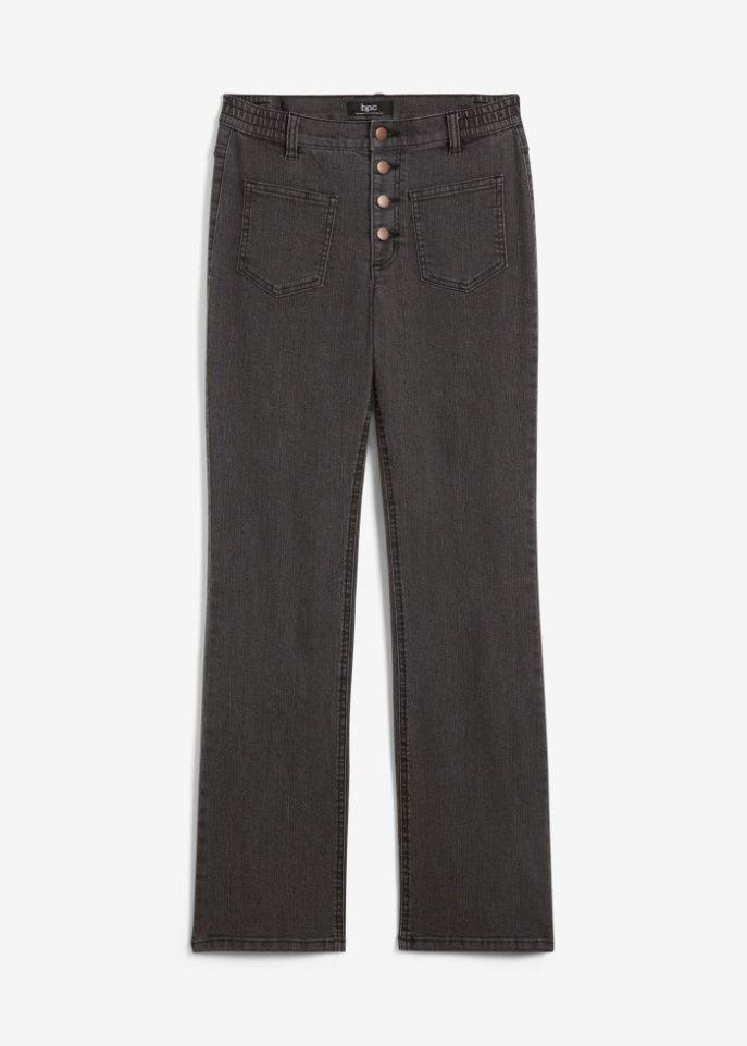 Flared Jeans, High Waist, Bequembund in schwarz von vorne - bpc bonprix collection