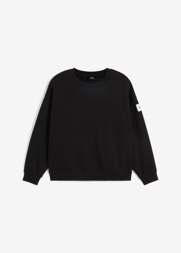 Oversize-Sweatshirt mit Fledermausärmeln, leicht verkürzt in schwarz von vorne - bpc bonprix collection