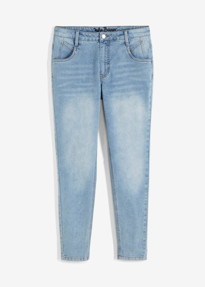 Slim Jeans Mid Waist, cropped in blau von vorne - John Baner JEANSWEAR