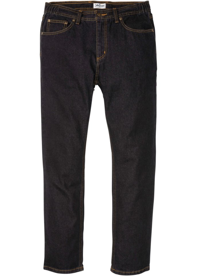 Classic Fit Jeans mit seitlichem Dehnbund, Straight in schwarz von vorne - John Baner JEANSWEAR