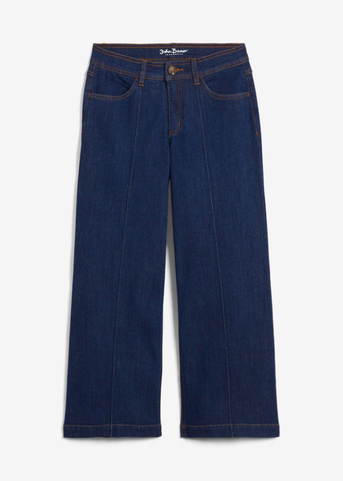 Wide Leg Jeans Mid Waist, cropped in blau von vorne - John Baner JEANSWEAR