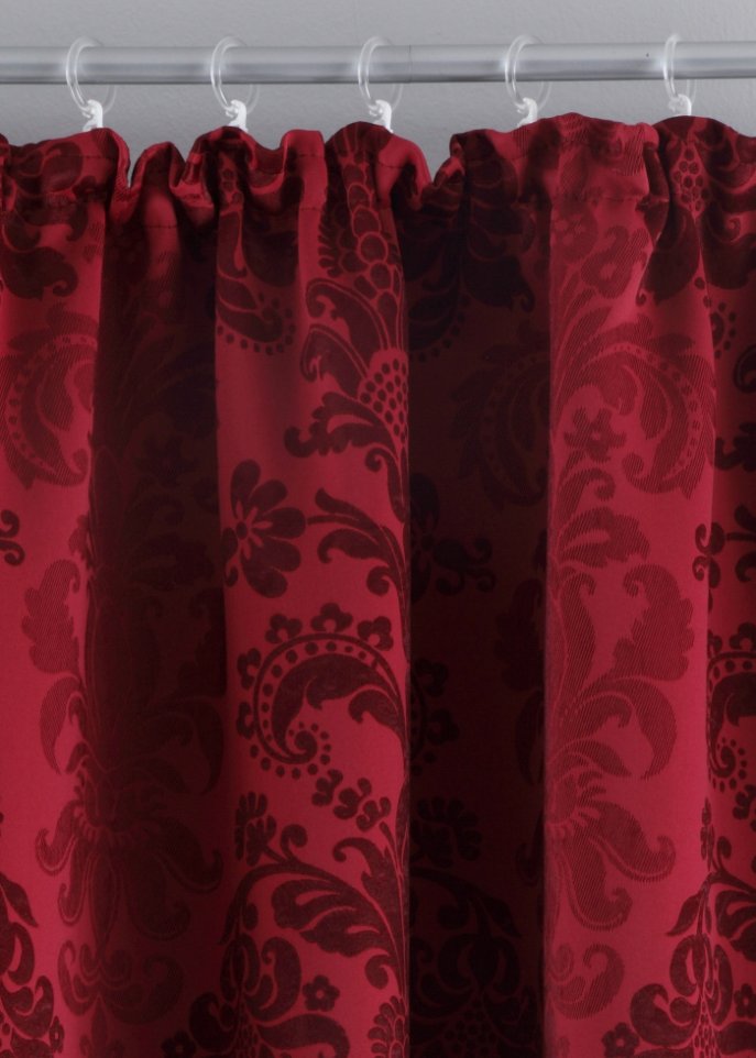 Schwerer Jacquard-Vorhang mit edlen Ornamenten - rot, Kräuselband