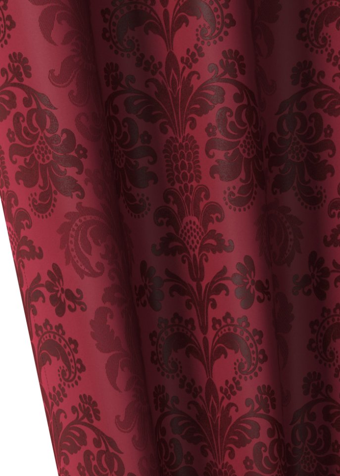 Schwerer Jacquard-Vorhang mit edlen Ornamenten - rot, Ösen
