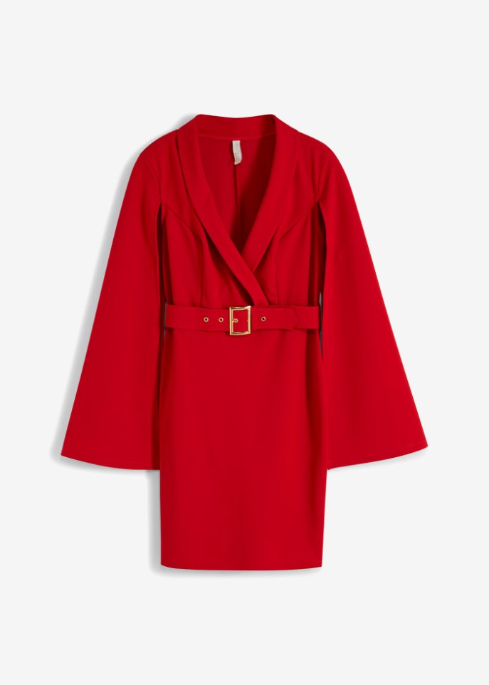 Kleid mit Gürtel in rot von vorne - BODYFLIRT boutique