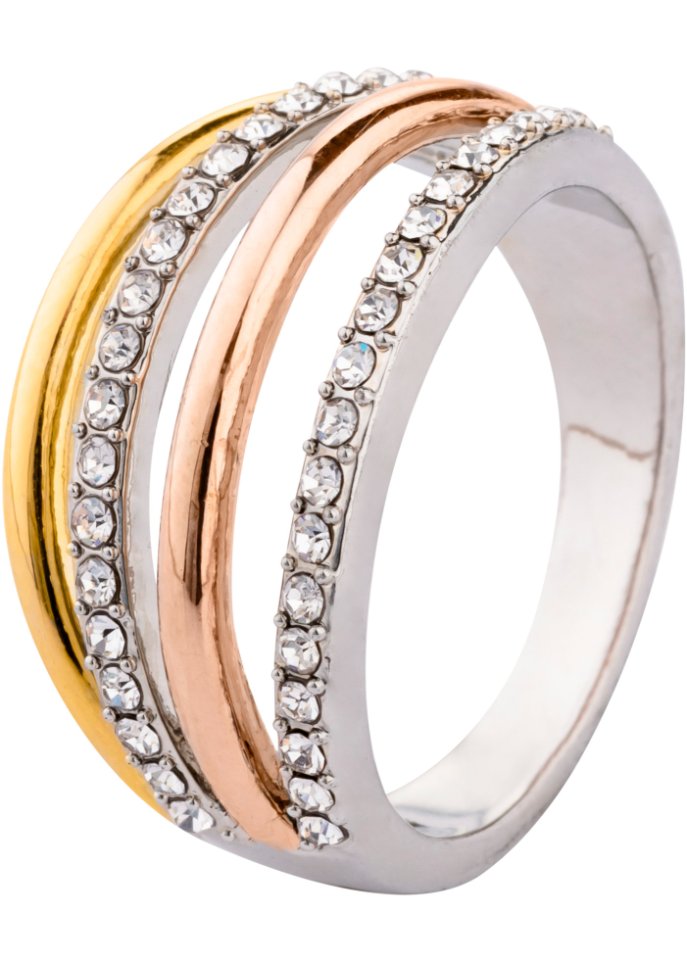 Ring veredelt mit Glaskristallen in gold von vorne - bpc bonprix collection