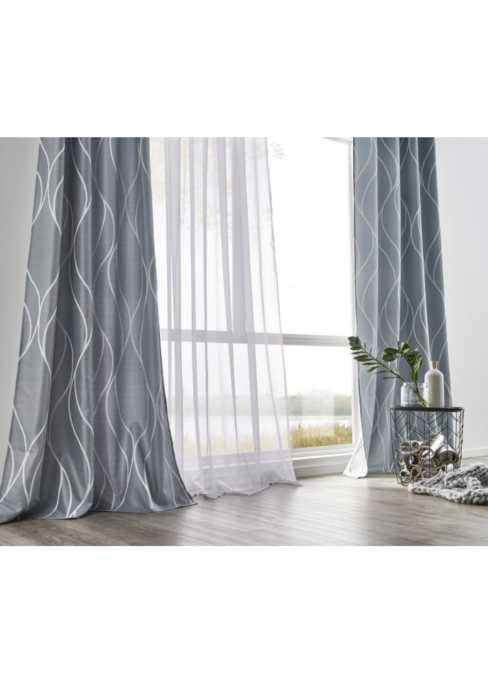 Wellen - mit Eleganter Ösen Vorhang grau, modernem Design