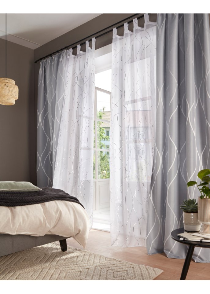 Eleganter Vorhang mit modernem Wellen Kräuselband - Design grau