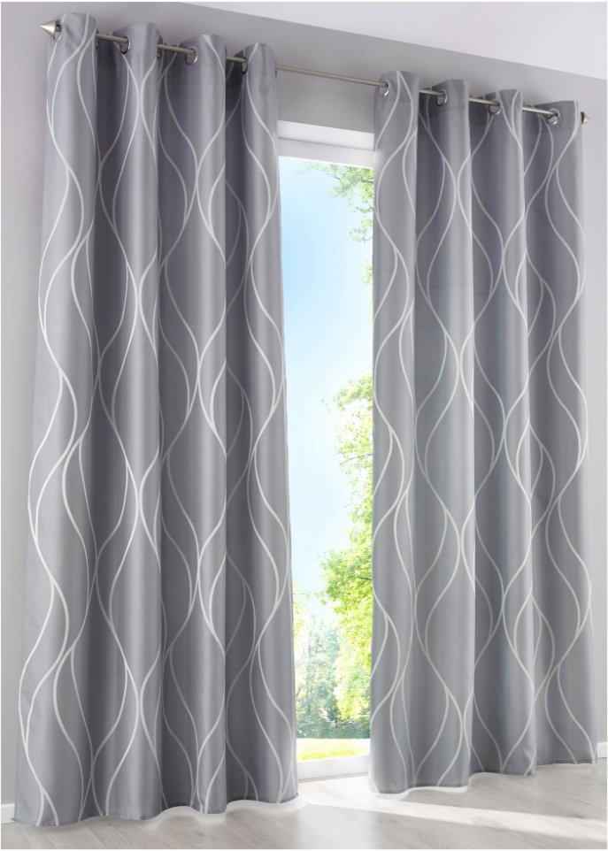 Eleganter Vorhang mit modernem Wellen Design - grau, Ösen