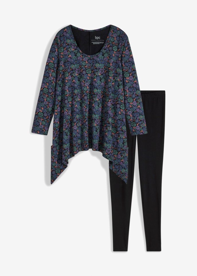 Pyjama mit Zipfelshirt und Leggings in schwarz von vorne - bpc bonprix collection