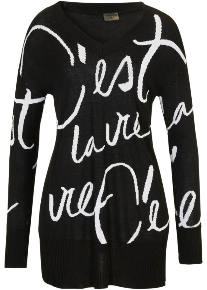 Pullover mit Schriftzug in schwarz von vorne - bpc selection