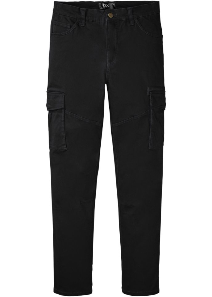 Slim Fit Stretch-Cargohose, Straight in schwarz von vorne - bpc bonprix collection