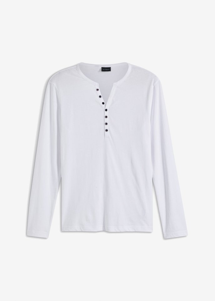 Langarm-Henleyshirt aus Bio Baumwolle, Slim Fit in weiß von vorne - RAINBOW