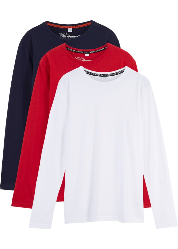 Kinder Langarmshirt aus nachhaltiger Baumwolle, (3er-Pack) in rot von vorne - bpc bonprix collection