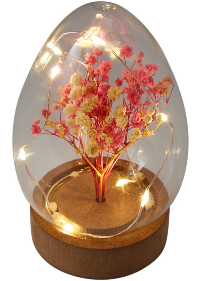 LED-Deko-Objekt Ei mit Trockenblumen in pink - bpc living bonprix collection