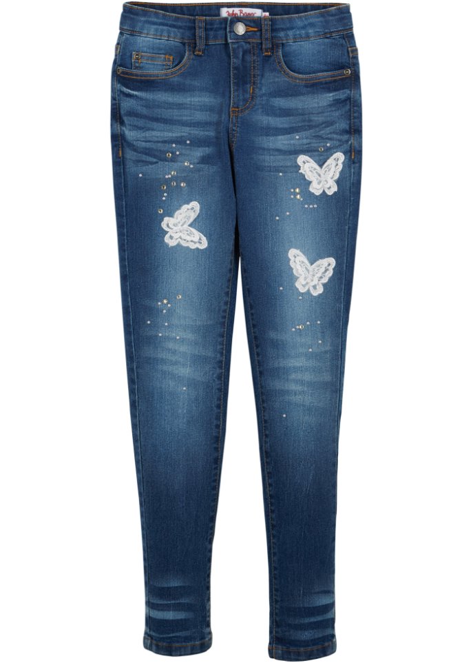 Mädchen Jeans mit Schmetterlings-Applikation in blau von vorne - John Baner JEANSWEAR