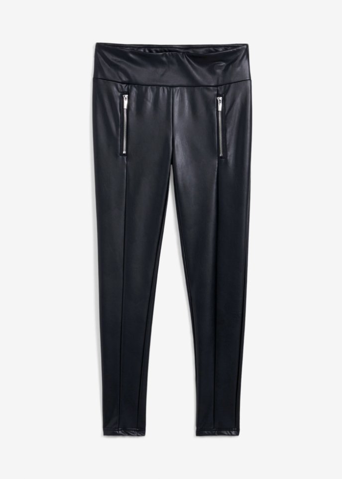 schmale PU-Hose mit Zipper in schwarz von vorne - bpc selection