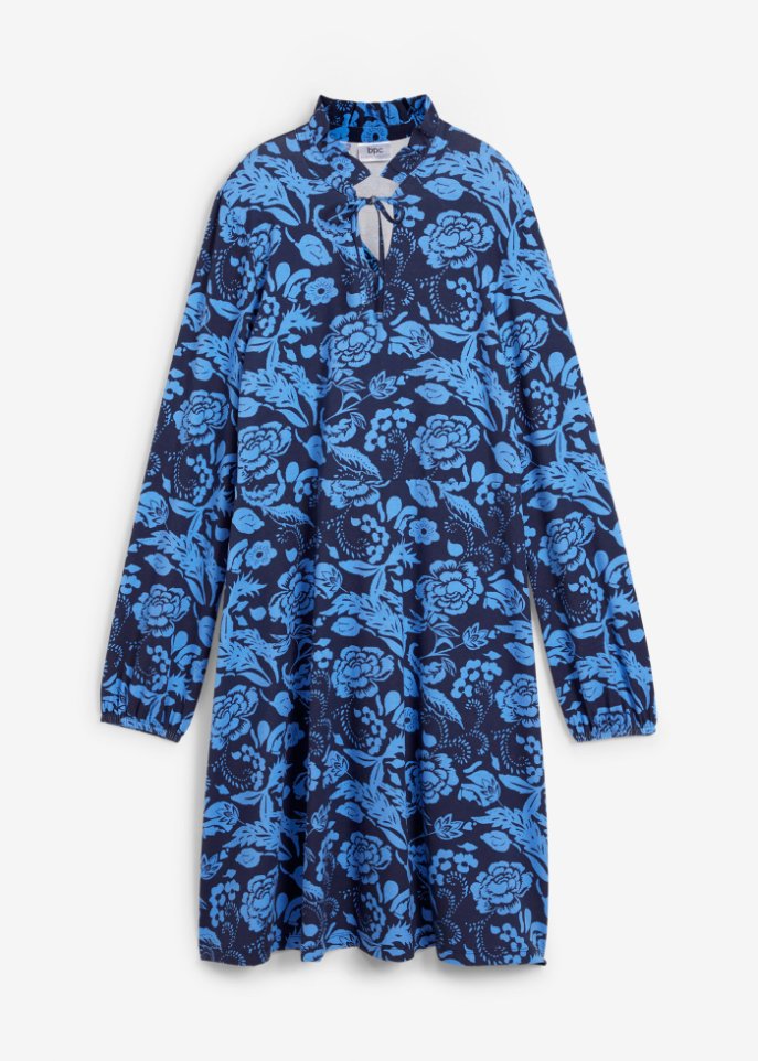 Jersey-Kleid in A-Line mit Bio-Baumwolle, knieumspielend  in blau von vorne - bpc bonprix collection