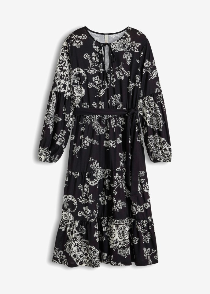 Kleid mit weitschwingendem Rock in schwarz von vorne - BODYFLIRT boutique