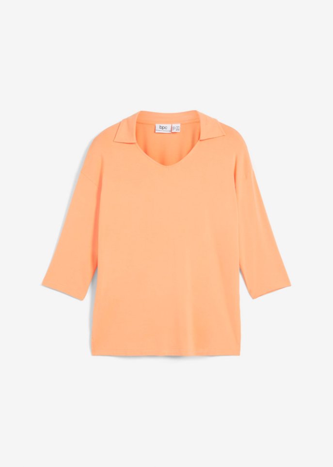 Oversize-Shirt mit Polo-Kragen und Seitenschlitzen, 3/4 –Arm  in orange von vorne - bpc bonprix collection