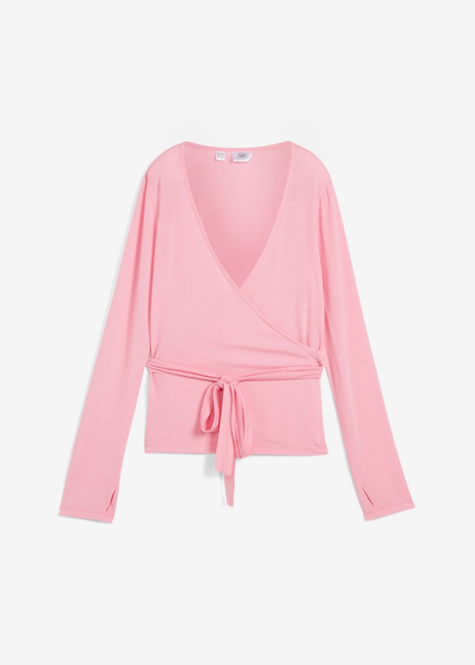 Sport-Shirtjacke zum Wickeln mit TENCEL™ Lyocell in rosa von vorne - bpc bonprix collection