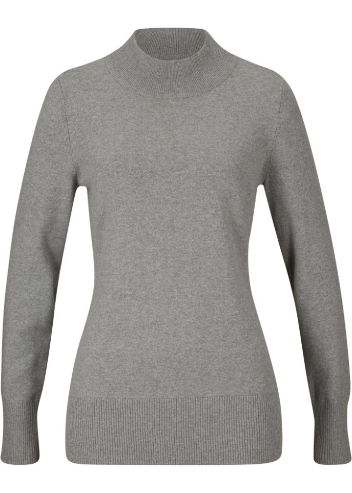 Basic Pullover mit Stehkragen mit recycelter Baumwolle in grau von vorne - bpc bonprix collection