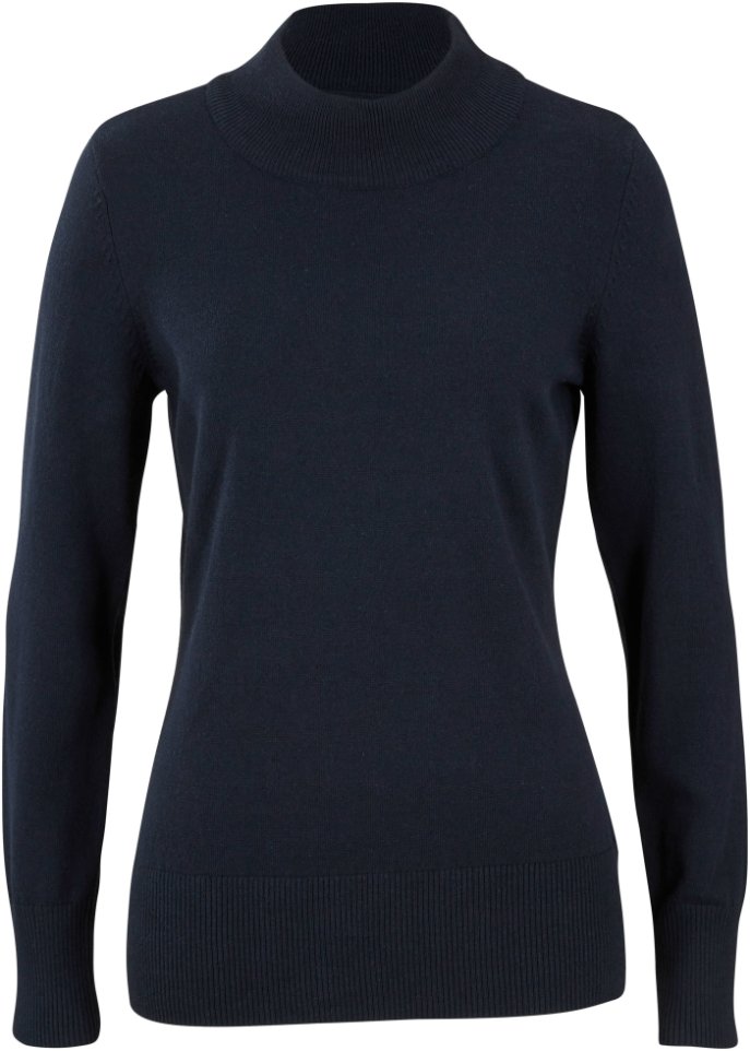 Basic Pullover mit Stehkragen mit recycelter Baumwolle in blau von vorne - bpc bonprix collection