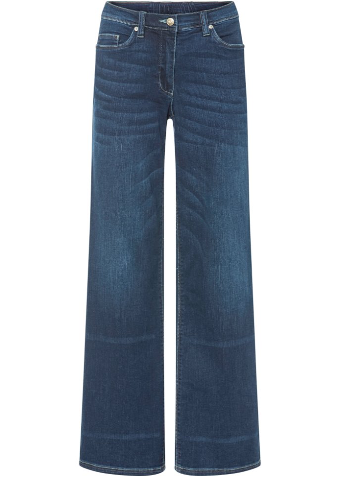 Stretch-Jeans mit extra weitem Bein und Bequembund in blau von vorne - bpc bonprix collection