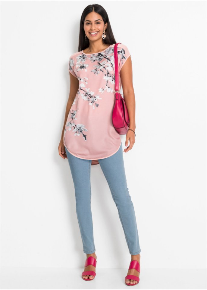 Bedrucktes Longshirt mit Rückseite - | unifarbener rosa bonprix