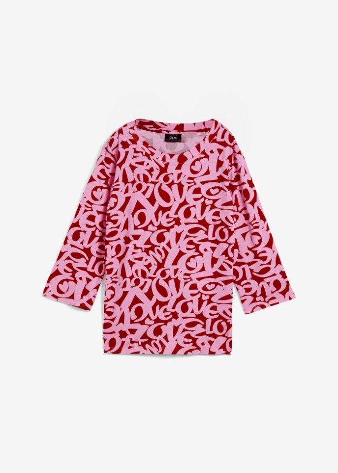 Shirt mit Rundhals-Ausschnitt, ¾-Arm in rot von vorne - bpc bonprix collection