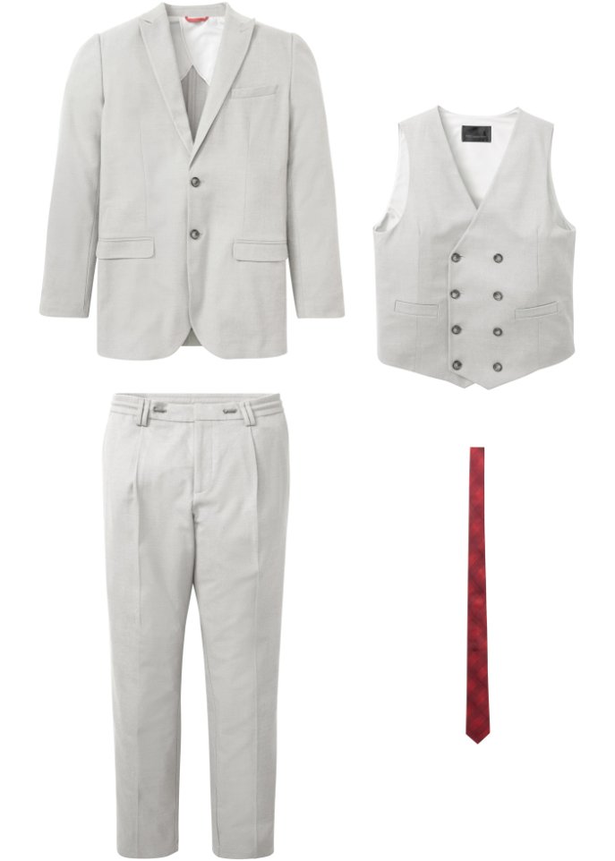 Anzug (4-tlg.Set): Sakko, Hose, Weste, Krawatte in grau von vorne - bpc selection