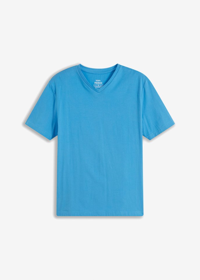 Essential Seamless T-Shirt mit V-Ausschnitt aus Bio Baumwolle in blau von vorne - bpc bonprix collection