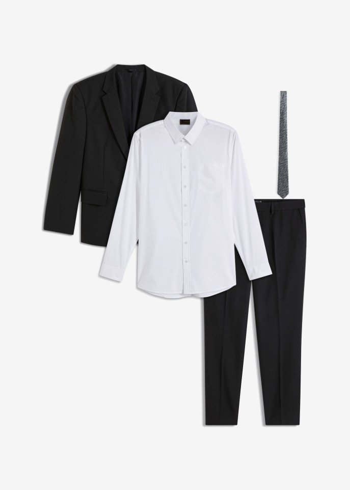 Anzug Slim Fit (4-tlg.Set): Sakko, Hose, Hemd, Krawatte in schwarz von vorne - bpc selection