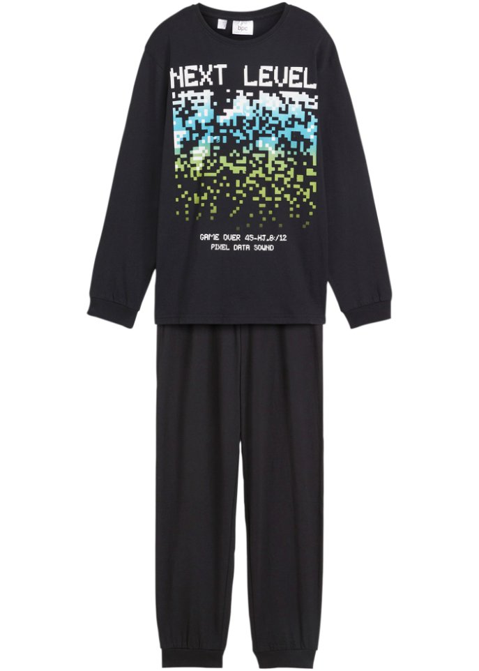 Jungen Pyjama  (2-tlg. Set) in schwarz von vorne - bpc bonprix collection