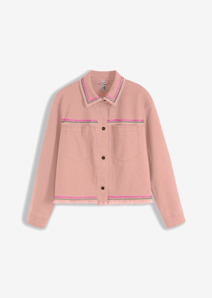 Jacke mit Stickerei in rosa von vorne - RAINBOW