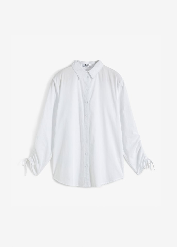 Bluse mit Ärmeldetail aus Bio-Baumwolle, langarm in weiß von vorne - bpc bonprix collection